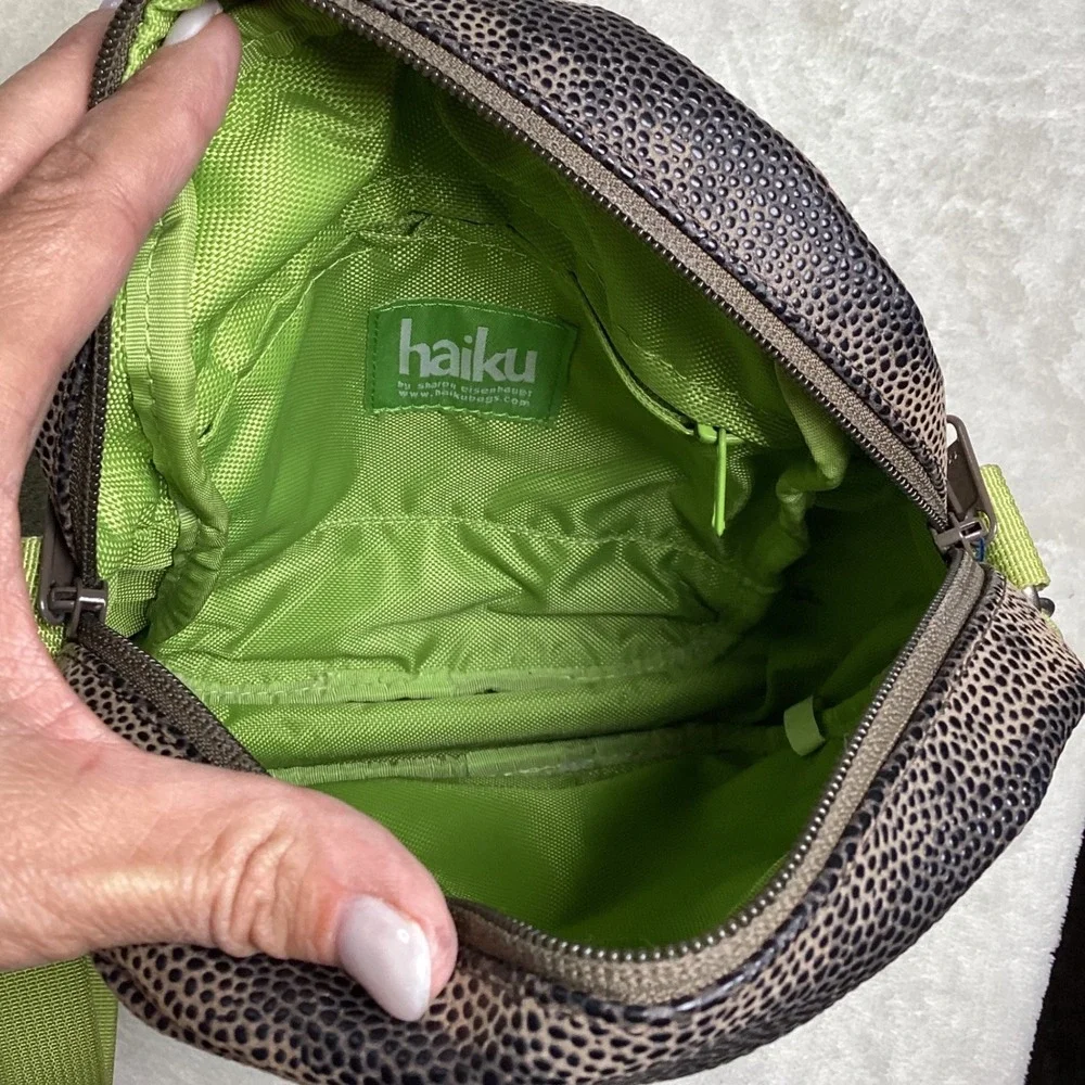 Haiku by Sharon Eisenhauer Brown Canvas Leaf Embroidered Crossbody Bag Messenger